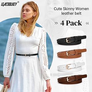 Ремень LEACOOLKEY Тонкий Кожаный Женский для Платьев для Джинсов Брюк с Золотой Пряжкой, Черный + Коричневый + Белый + Кофейный (4 шт. в упаковке) synthetic.ua - Фото 1