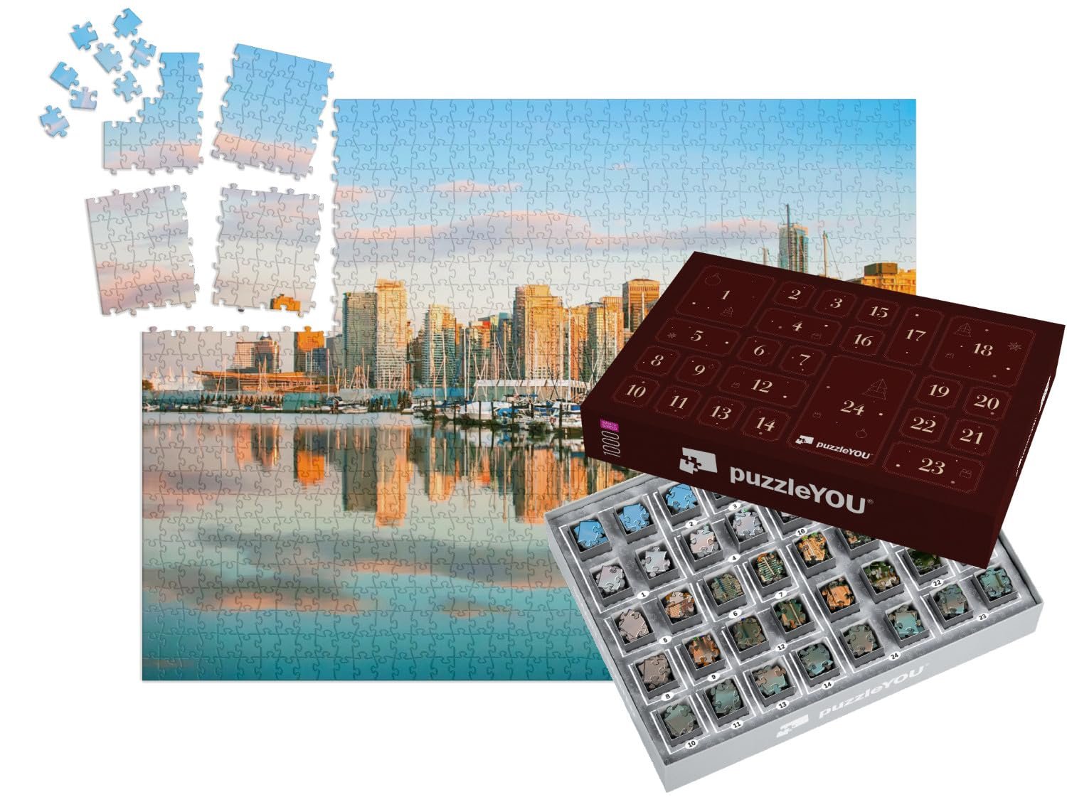 Пазл-адвент-календарь puzzleYOU Jigsaw Puzzle Collection Vancouver Beautiful View of the Vancouver Skyline with Harbour at Sunset, Canada 1000 элементов, фото №1