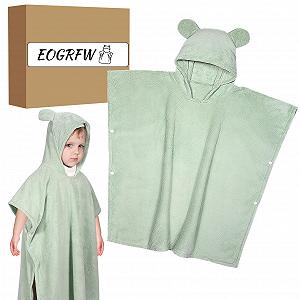 Пончо для ванны EOGRFW Детское с капюшоном для детей 3-6 лет мятно-зеленого цвета - Фото 1