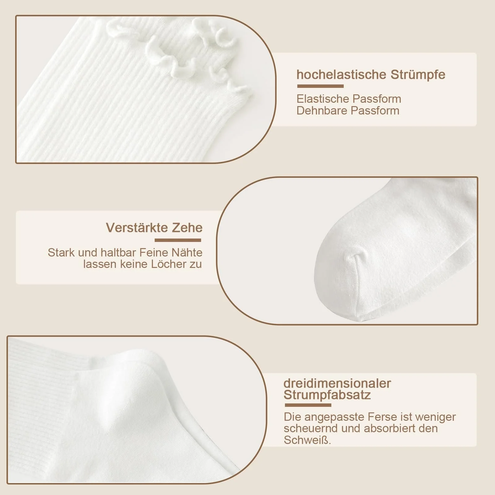 Носки с рюшами Женские Белый / Черный, фото №3