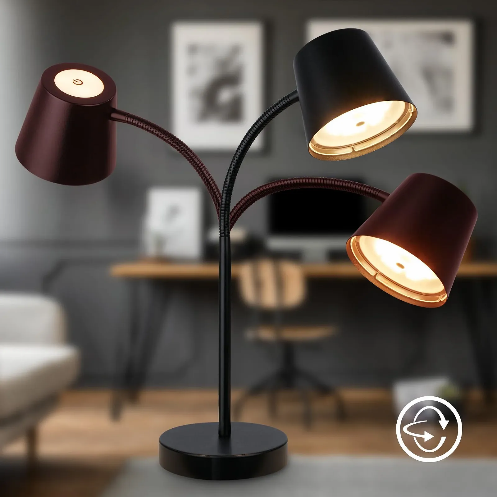 Настольная лампа BRILONER LED Wireless Touch Swivelling Rotatable Battery 38.5 см Black, фото №5