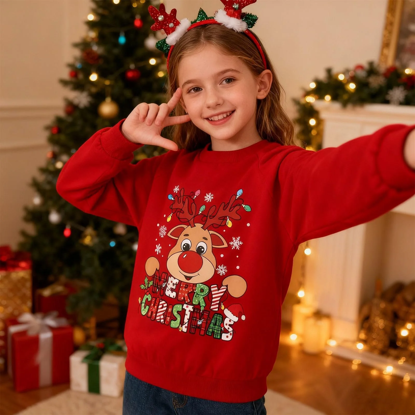 Рождественский джемпер SFreeBo Детский рождественский свитшот Милый 3D-принт Рождественский джемпер для девочек и мальчиков Круглый вырез Длинный рукав Хлопковый рождественский джемпер 4-11 лет, фото №2