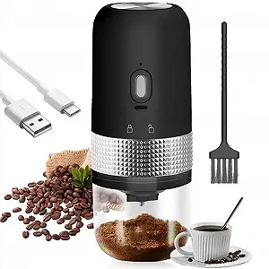 Електрична кавомолка, портативна, регульовані налаштування помелу, керамічна, маленька, перезаряджувана міні-кавомолка для зерен, горіхів, злаків, 25 г, чорна - Фото 1