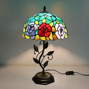 Настільна лампа Tiffany Style 12 Inch Rose Stained Glass Handmade Metal Base E27 synthetic.ua - Фото 1