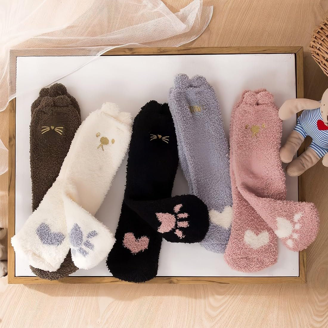 Носки с кошачьими лапками Snug Cuddly, 5 пар, зимние, пушистые, для дома, женские, подарок для девочек, рождественские носки, подарок на день рождения, фото №3