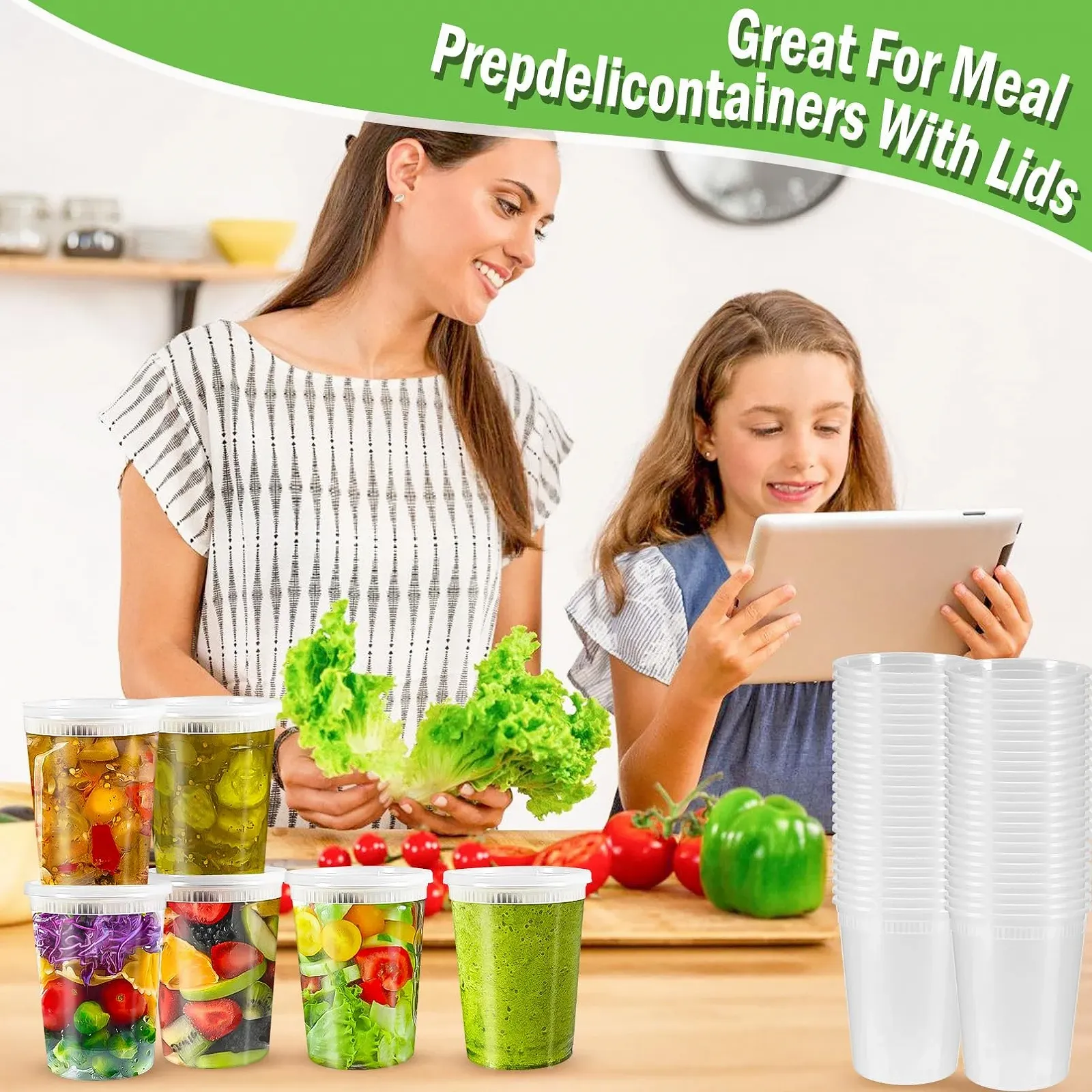 Контейнери для делікатесів Набір 48 шт. 32 oz (950 мл) Багаторазові пластикові з кришками Герметичні Мікрохвильова піч Прозорі, фото №7 Контейнери для делікатесів Набір 48 шт. 32 oz (950 мл) Багаторазові пластикові з кришками Герметичні Мікрохвильова піч Прозорі, фото №7