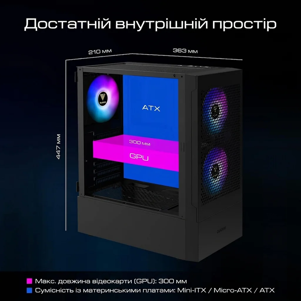 Корпус для ПК GAMDIAS TALOS E3 MESH / Mid Tower / ARGB, Закаленное стекло / Без БП / Черный, фото №4