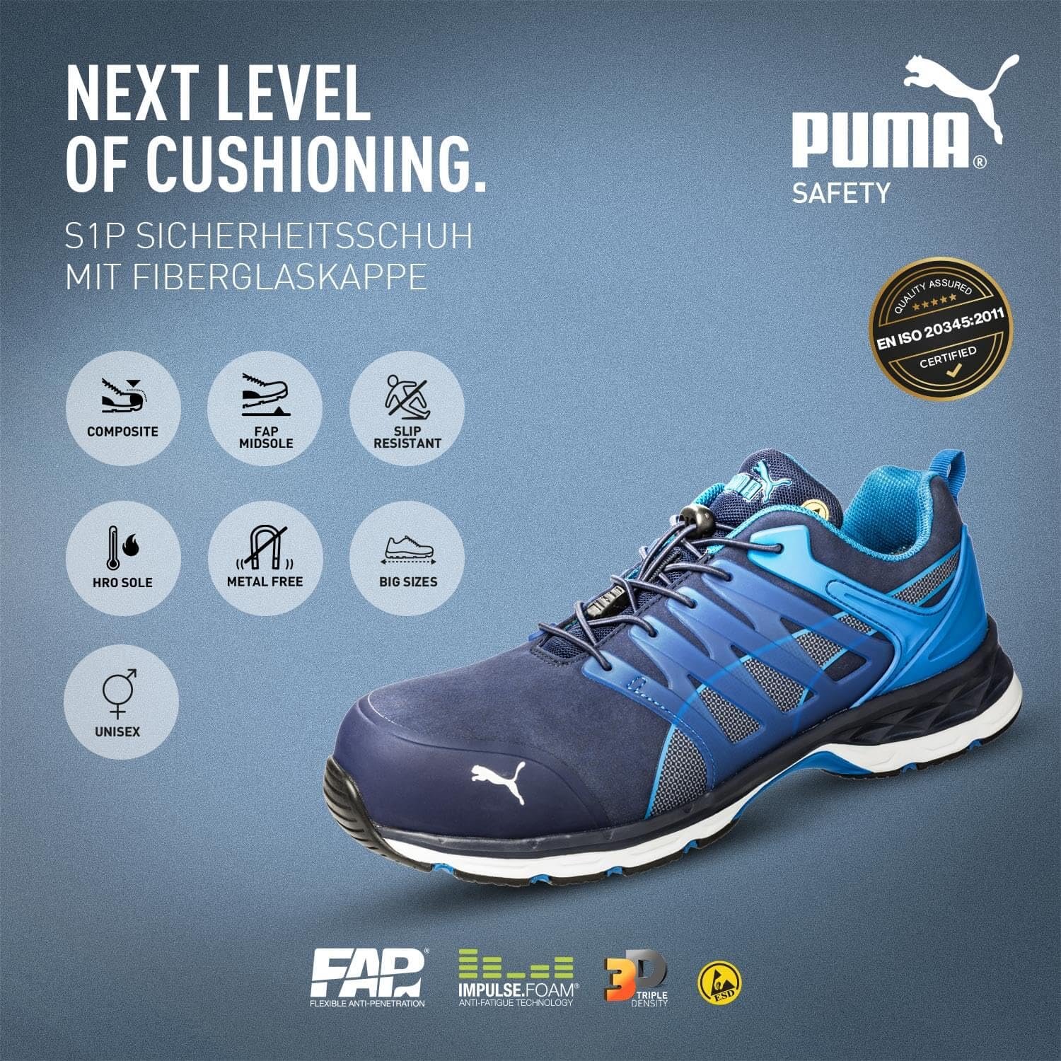 Кроссовки PUMA Safety Velocity 2.0 Blue Low Кроссовки S1P SRC Фиберглассовый подносок Мужские, фото №2