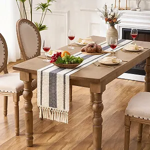 Ранер Modern Boho Macrame 30 x 140 см бавовна та льон з китицями сіра ціна на synthetic.ua - Фото 1 Ранер Modern Boho Macrame 30 x 140 см бавовна та льон з китицями сіра synthetic.ua - Фото 1