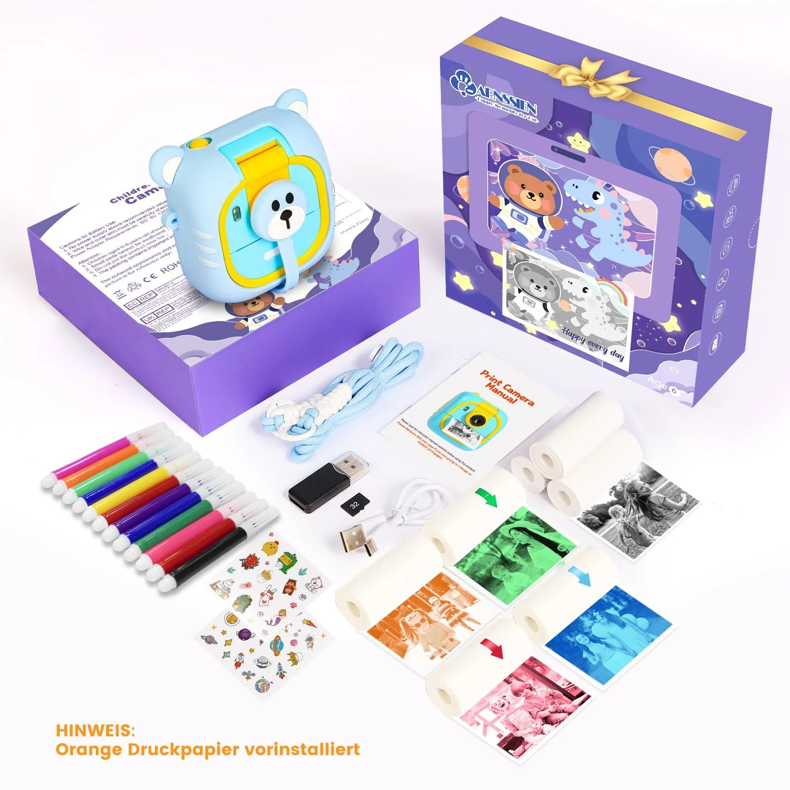 Камера мгновенной печати M2 2.4 дюйма 1080P 180° 32 GB 7 рулонов бумаги, фото №7