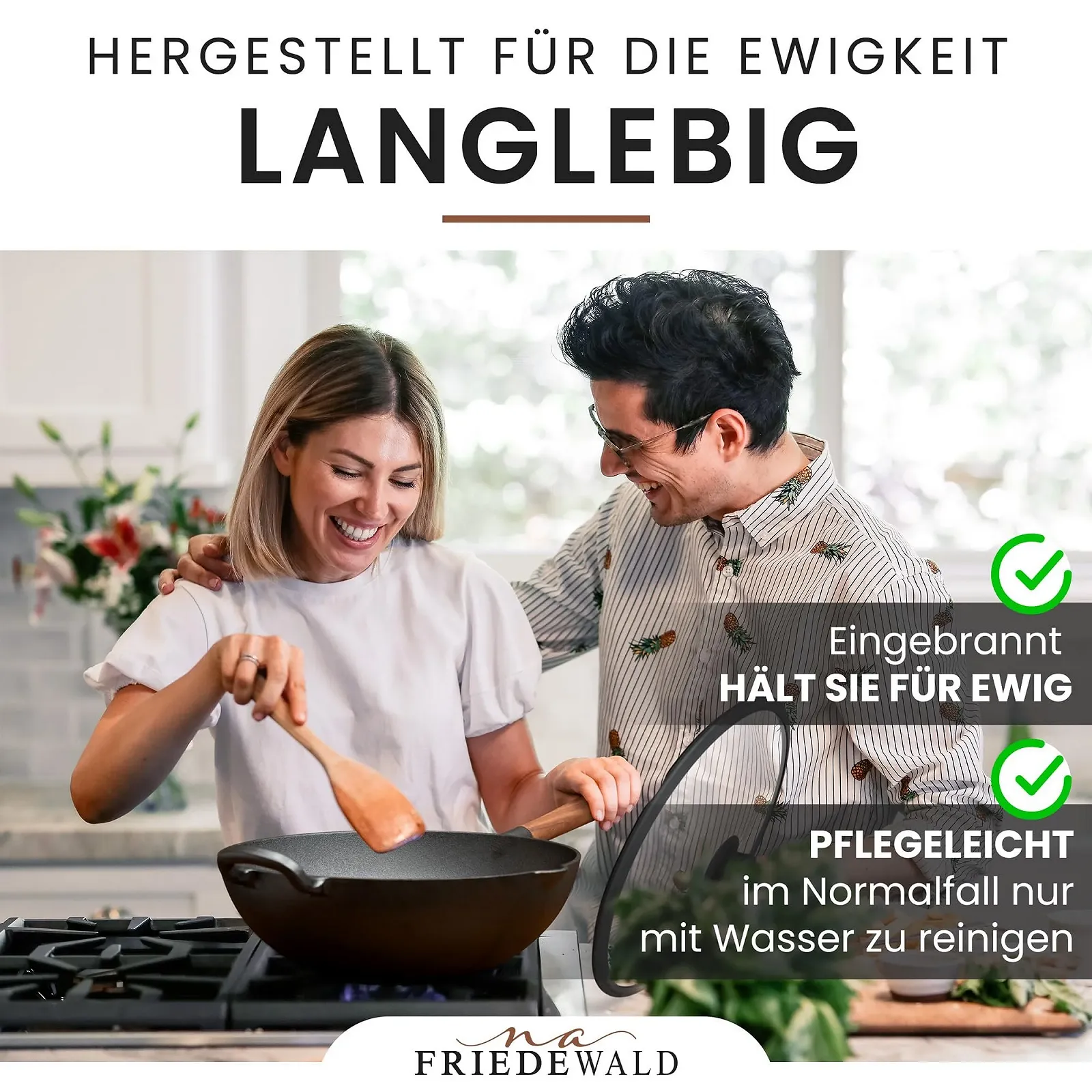 Сковорода-Wok Friedewald Чугунный с крышкой 33 см 5 л Черный, фото №7