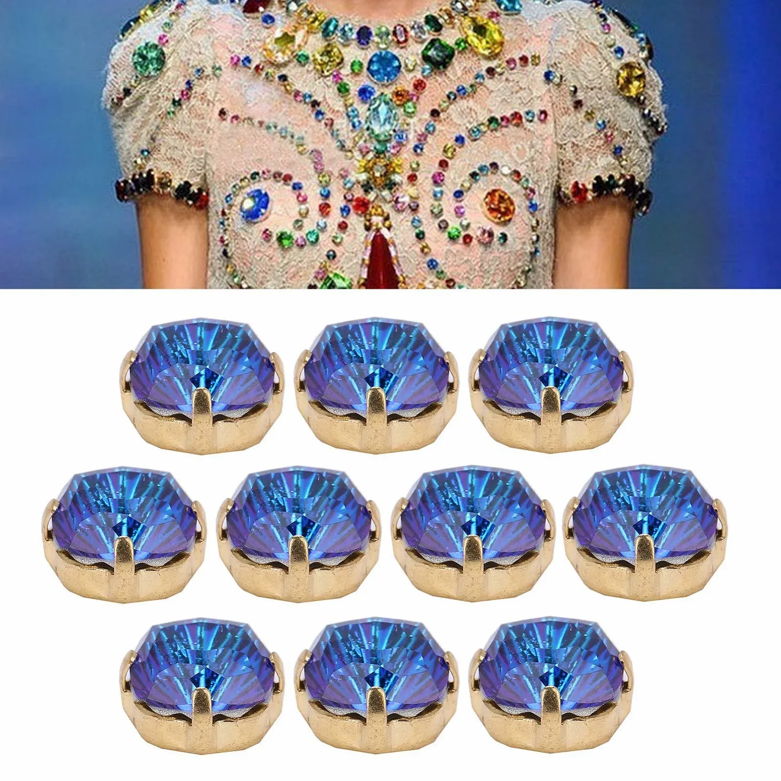 Діамант Скляний Emoshayoga Пришивний З кігтем K9 10 мм Блакитне Світло (10 шт), фото №9