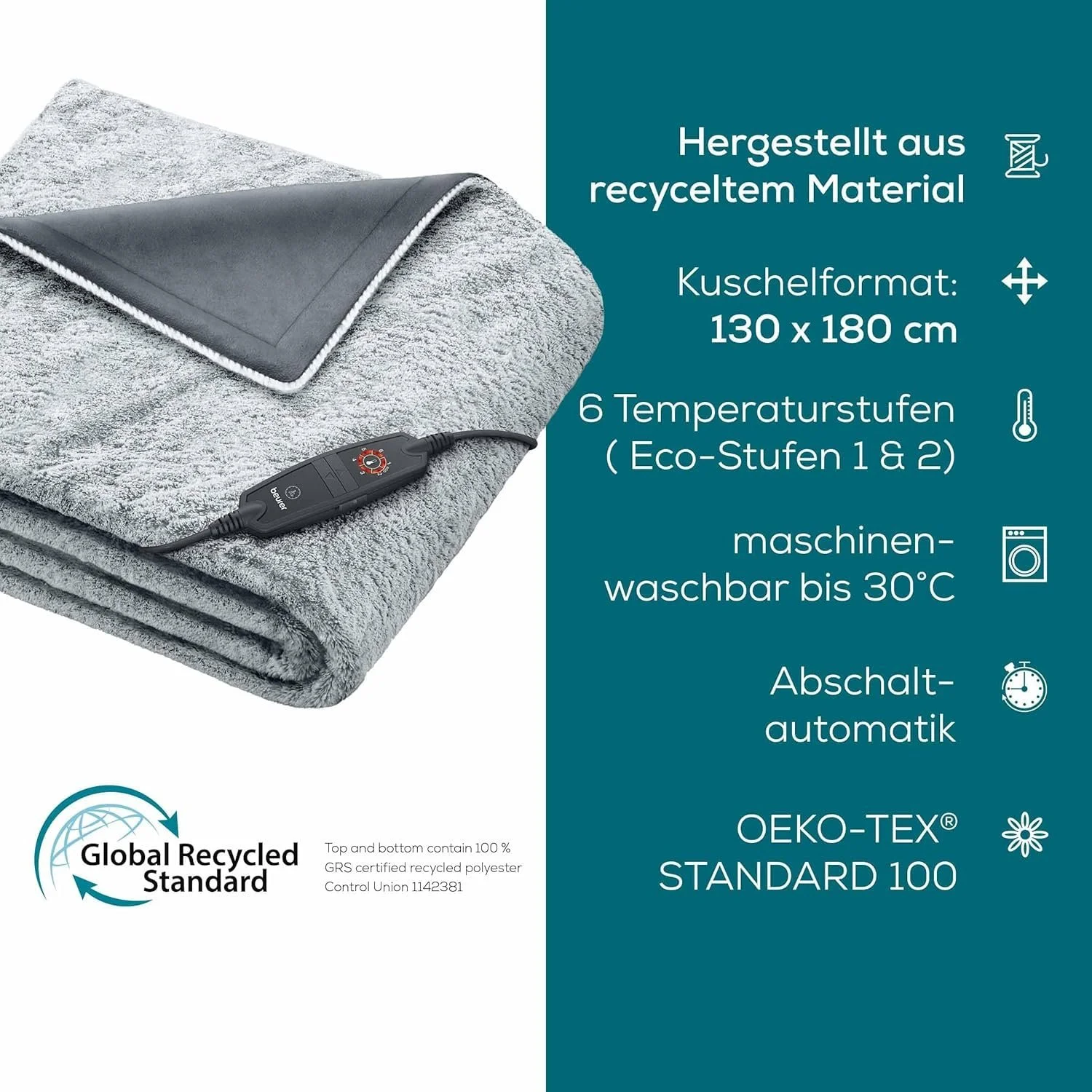 Электрическое одеяло Beurer HD 75 Nordic Grey Green Planet 180 x 130 см, фото №10 Электрическое одеяло Beurer HD 75 Nordic Grey Green Planet 180 x 130 см, фото №10