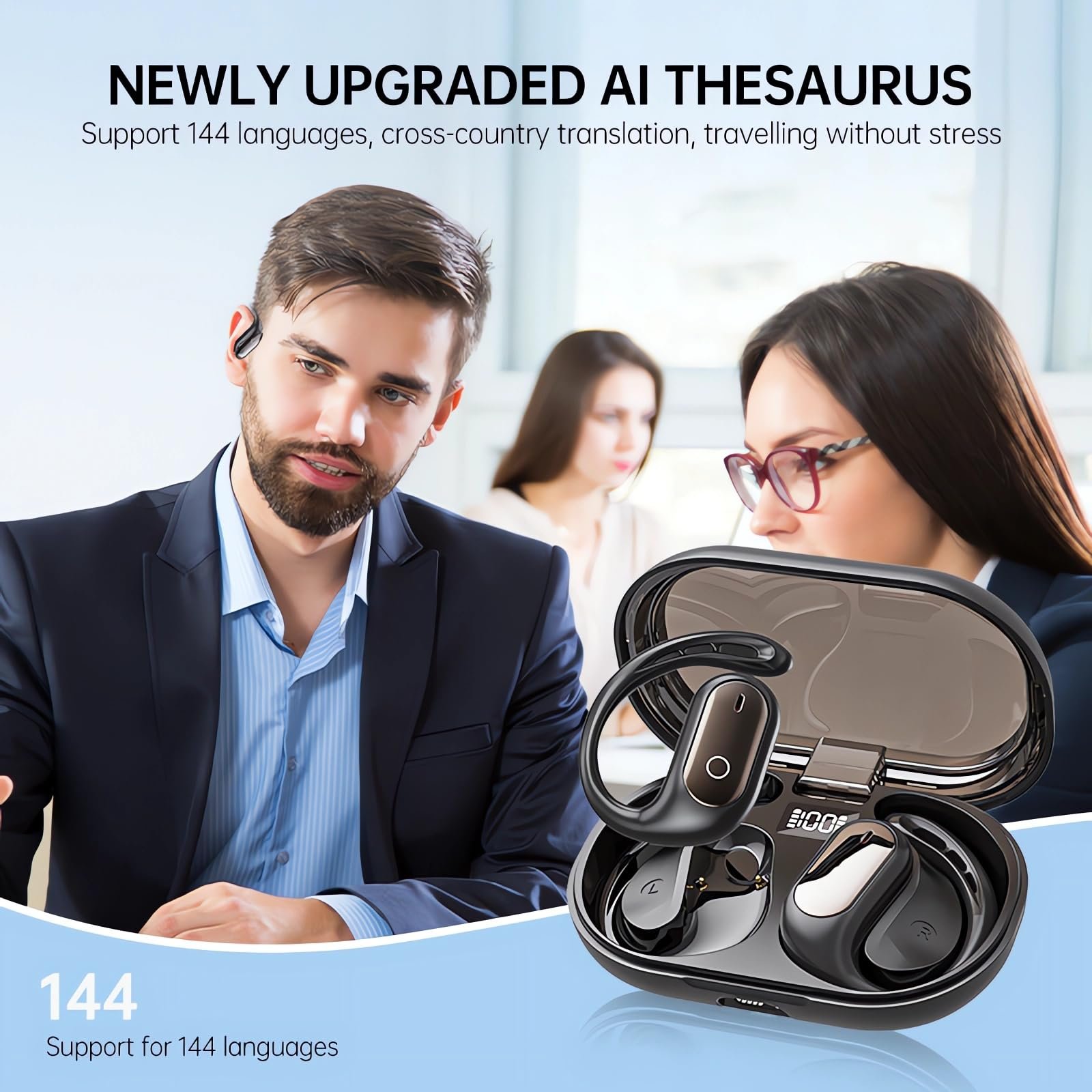 Наушники-переводчики AI Voice Translation Real Time 3 в 1 Open Ear Wireless Bluetooth 144 языка 75 ч Bluetooth 5.4, фото №2