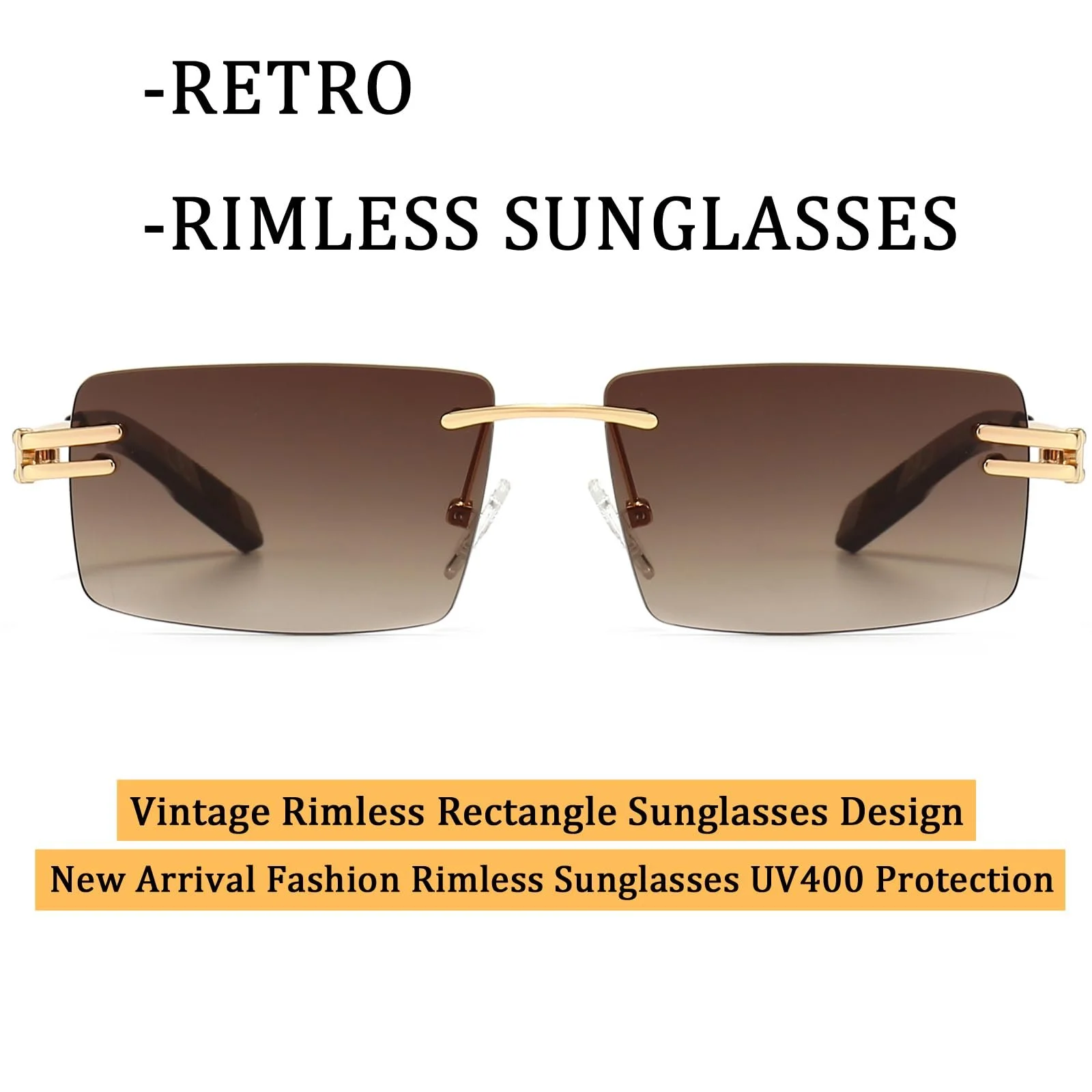 Сонцезахисні окуляри Ретро Без оправи Ggpyyon для жінок та чоловіків Модні, фото №2