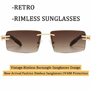 Сонцезахисні окуляри Ретро Без оправи Ggpyyon для жінок та чоловіків Модні synthetic.ua - Фото 1