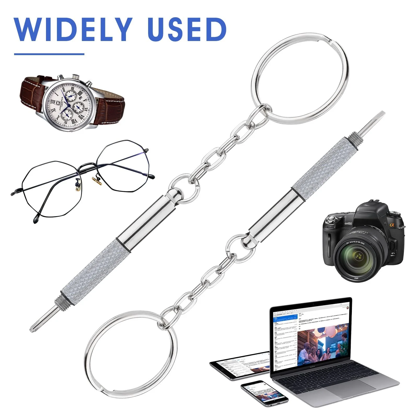 Набір 2 міні викруток для окулярів 3 в 1 набір для ремонту окулярів Нержавіюча сталь Кільце для ключів Прецизійна мала викрутка, фото №2