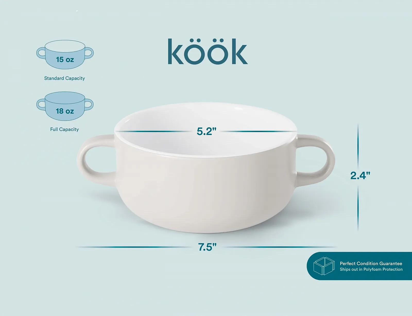 Миски для запекания Kook 4 шт. керамические с ручками 20 унций Белый, фото №7