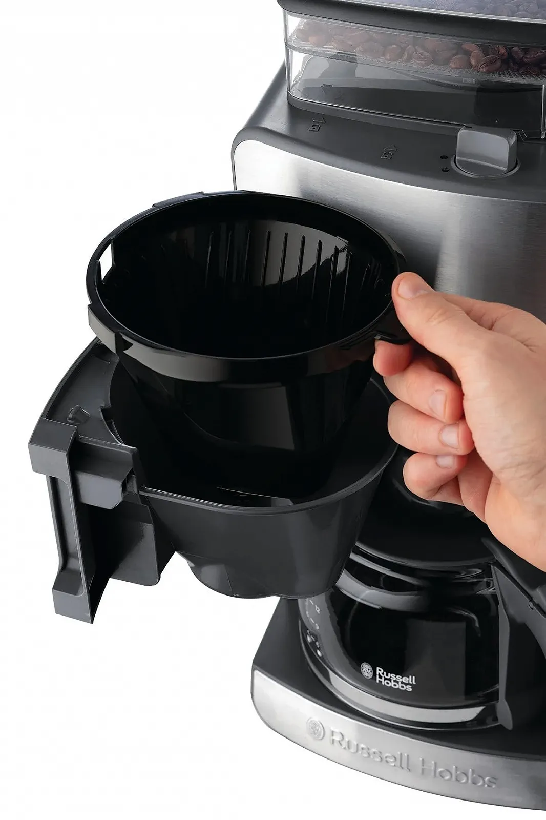 Кавоварка з кавомолкою Russell Hobbs Grind & Brew 25610-56, скляний глечик до 10 чашок, цифровий програмований таймер, 3 рівні помелу, 1000 Вт, сіра, фото №5