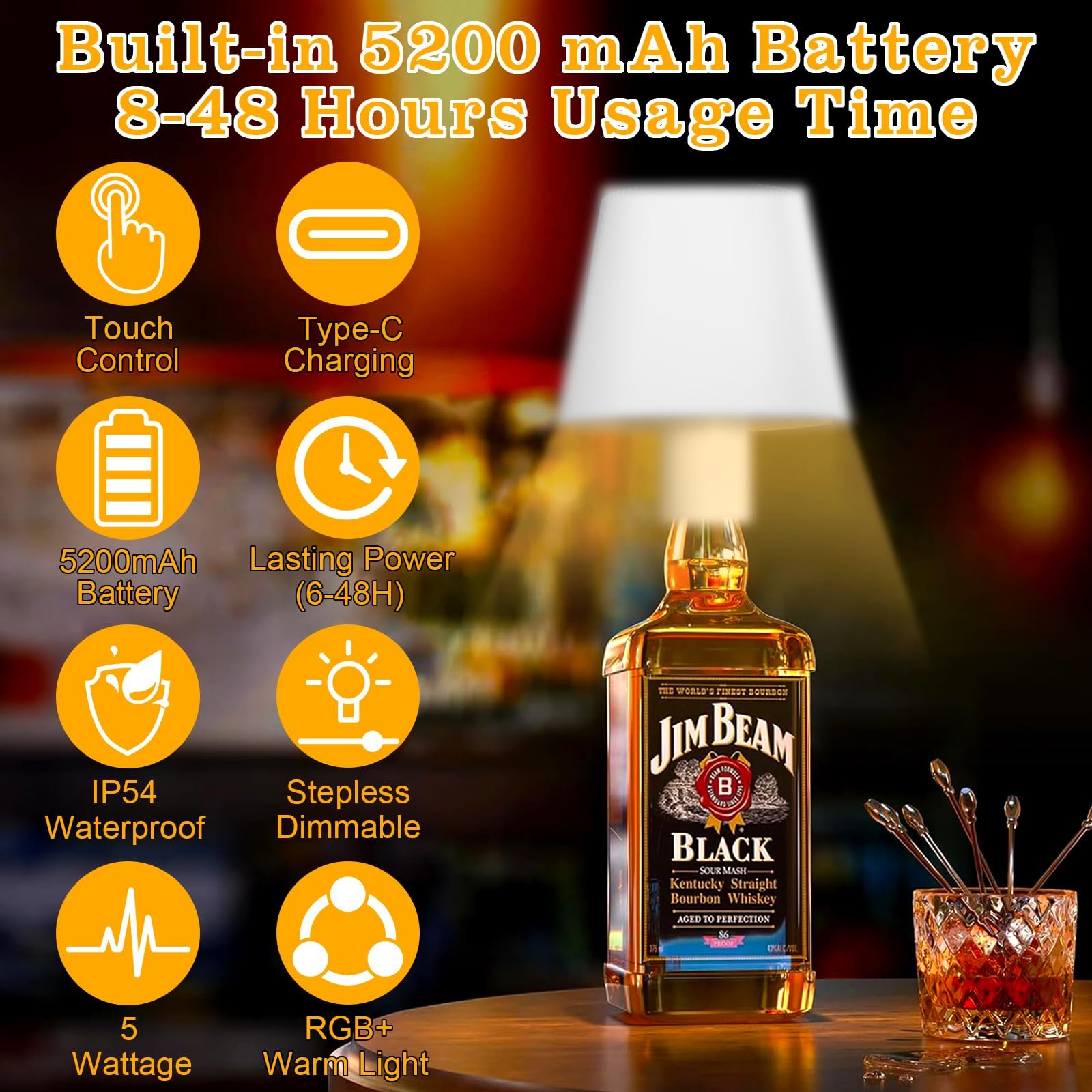 Лампа для пляшок LED White акумуляторна, з регулюванням яскравості, сенсорна, 3 режими, водонепроникна, металева., фото №5