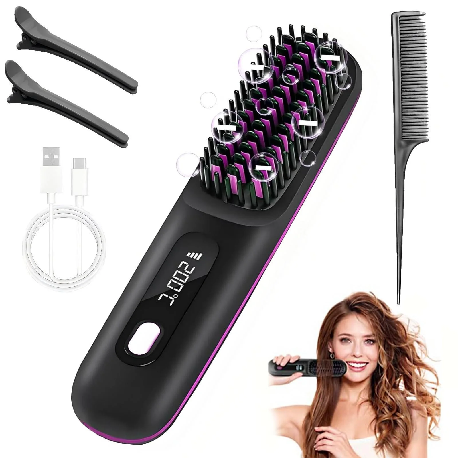 Бездротова щітка для стайлінгу Go Brush Pro для короткого волосся 3 рівні нагріву, фото №1 Бездротова щітка для стайлінгу Go Brush Pro для короткого волосся 3 рівні нагріву, фото №1
