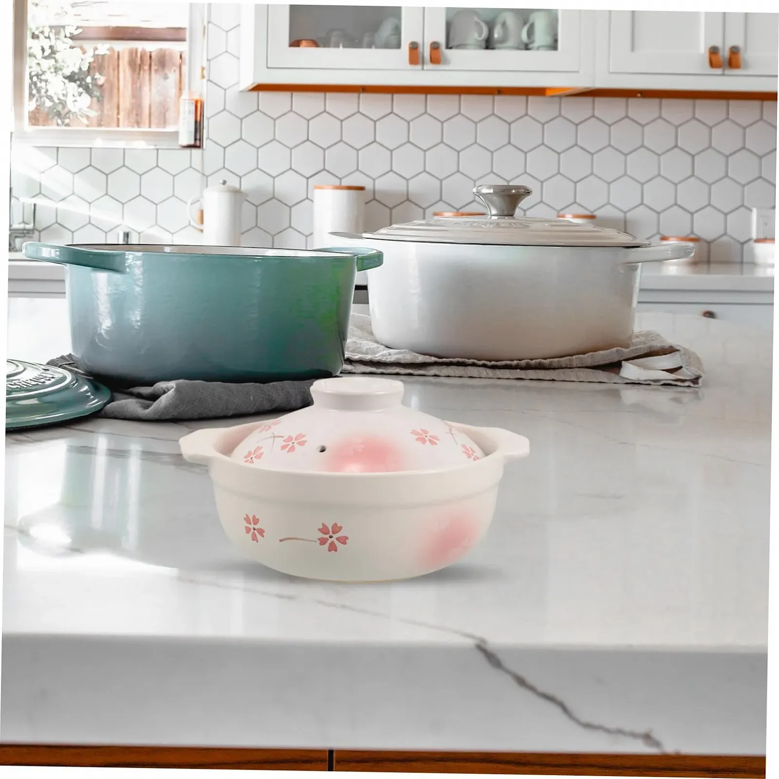 Кастрюля Gatuida японская керамическая с крышкой термостойкая для газовой плиты с равномерным распределением тепла, фото №5