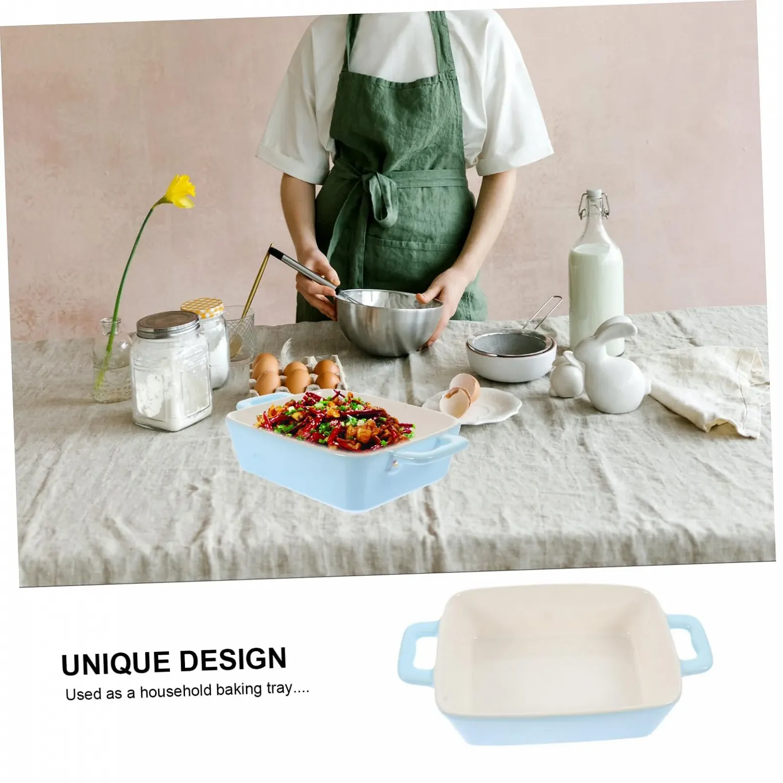 Форма для запікання Керамічна З високим бортом та двома ручками Блакитна, фото №6 Форма для запікання Керамічна З високим бортом та двома ручками Блакитна, фото №6