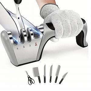 Точило для ножів 4 в 1 Професійна Багатофункціональна Кухонна Чорний Сріблястий - Фото 1