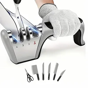 Точилка для ножей 4 в 1 Профессиональная Многофункциональная Кухонная Черный Серебристый - Фото 1