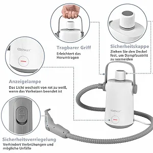 Пароочисник COSTWAY Steamshot 1000 W 300 мл 10 аксесуарів synthetic.ua - Фото 1