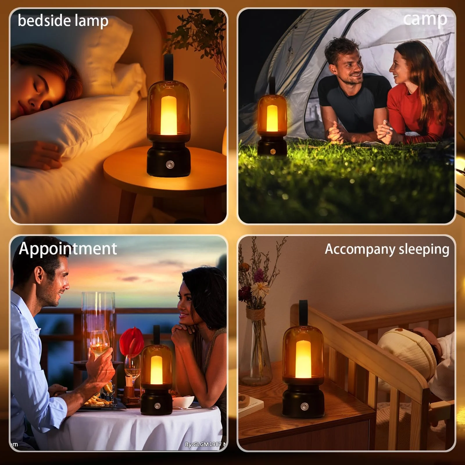 Настільна лампа-ліхтар Ретро LED портативна бездротова 1800 K режим мерехтіння свічки 14 год роботи чорна, фото №5