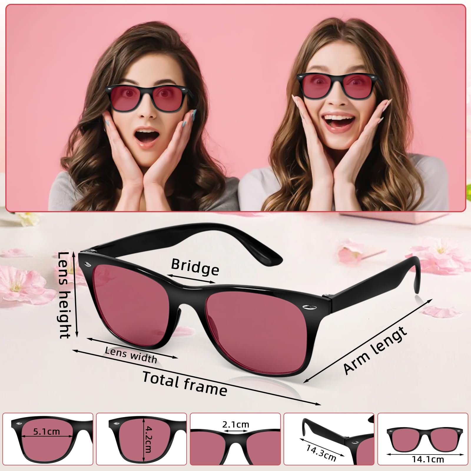 Сонцезахисні окуляри Вечірка Sweetone Набір 8 шт Прямокутні Неонові Ретро Рожевий колір, фото №3