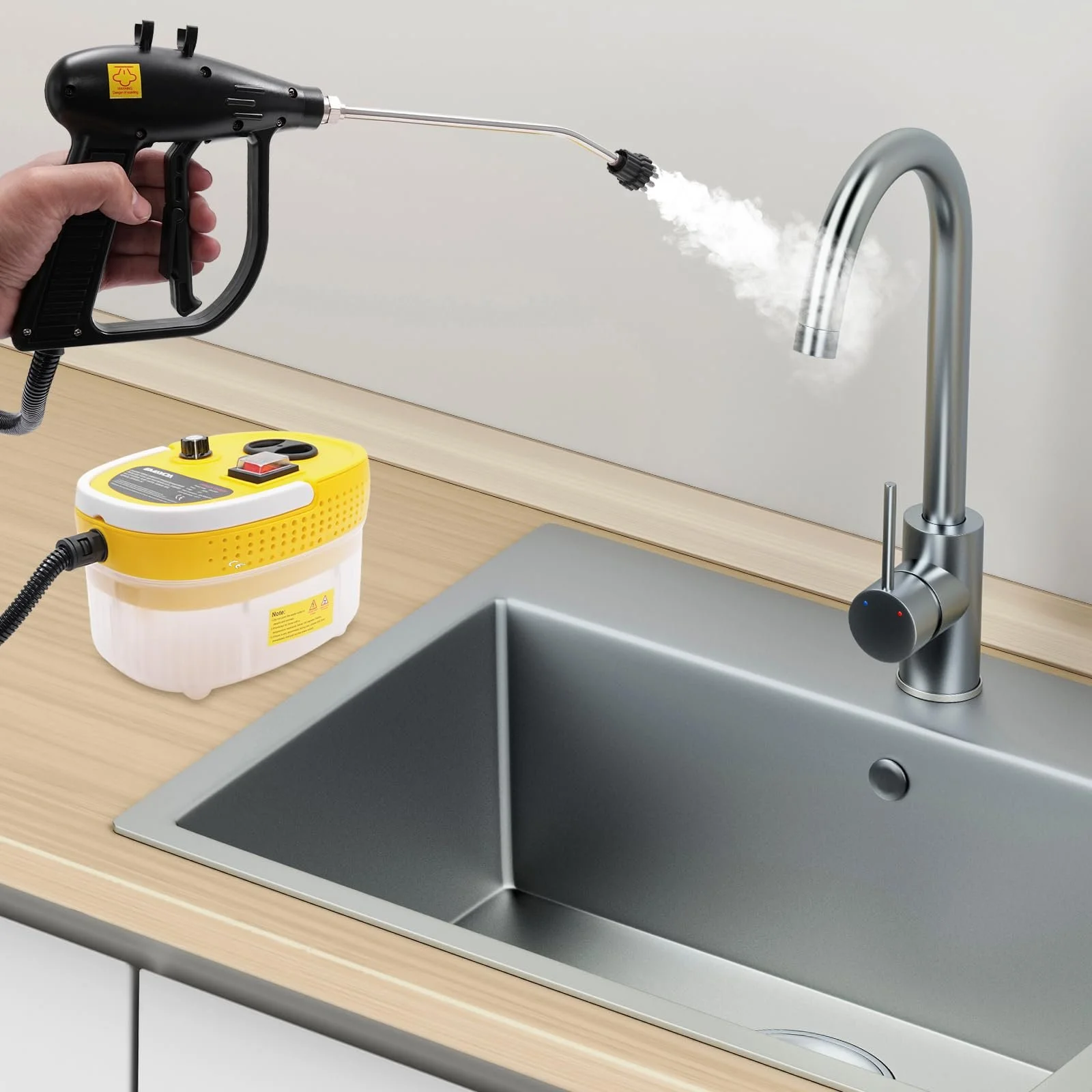 Пароочисник високого тиску 2500W 1.2L з розпилювачем Жовтий, фото №4