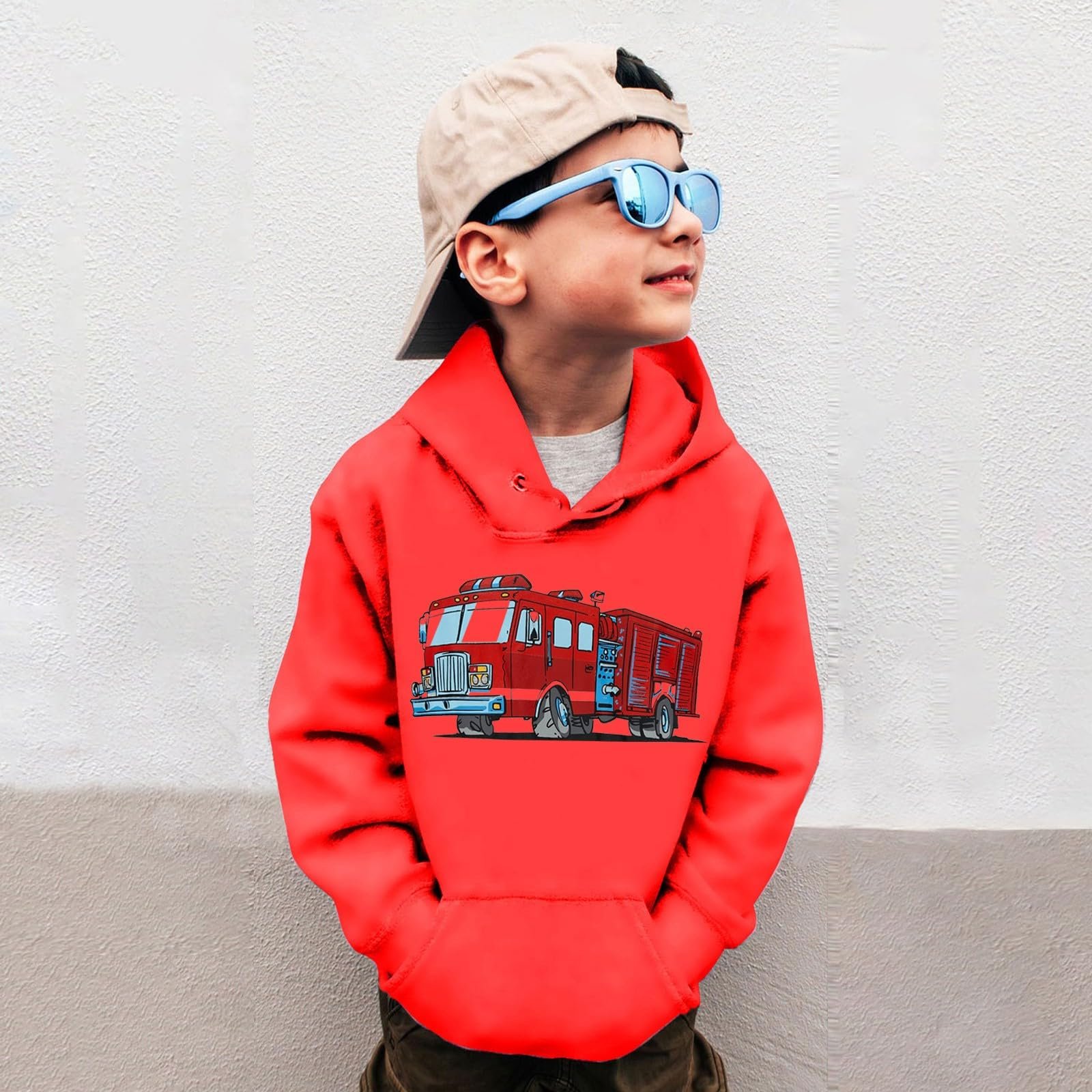 Детская толстовка с капюшоном и принтом пожарной бригады, повседневные худи, пуловер для мальчиков, толстовка с длинными рукавами, капюшоном и карманом для активного отдыха, подростковые толстовки для мальчиков, уличная одежда, фото №2
