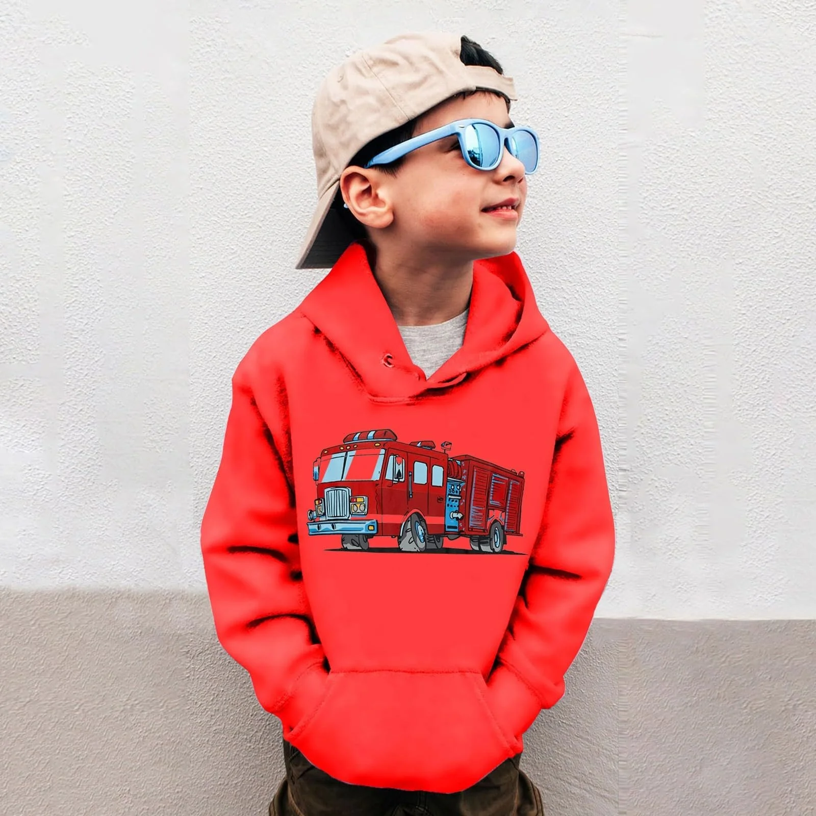 Худі з капюшоном для хлопчиків з принтом пожежної бригади, фото №2 Худі з капюшоном для хлопчиків з принтом пожежної бригади, фото №2