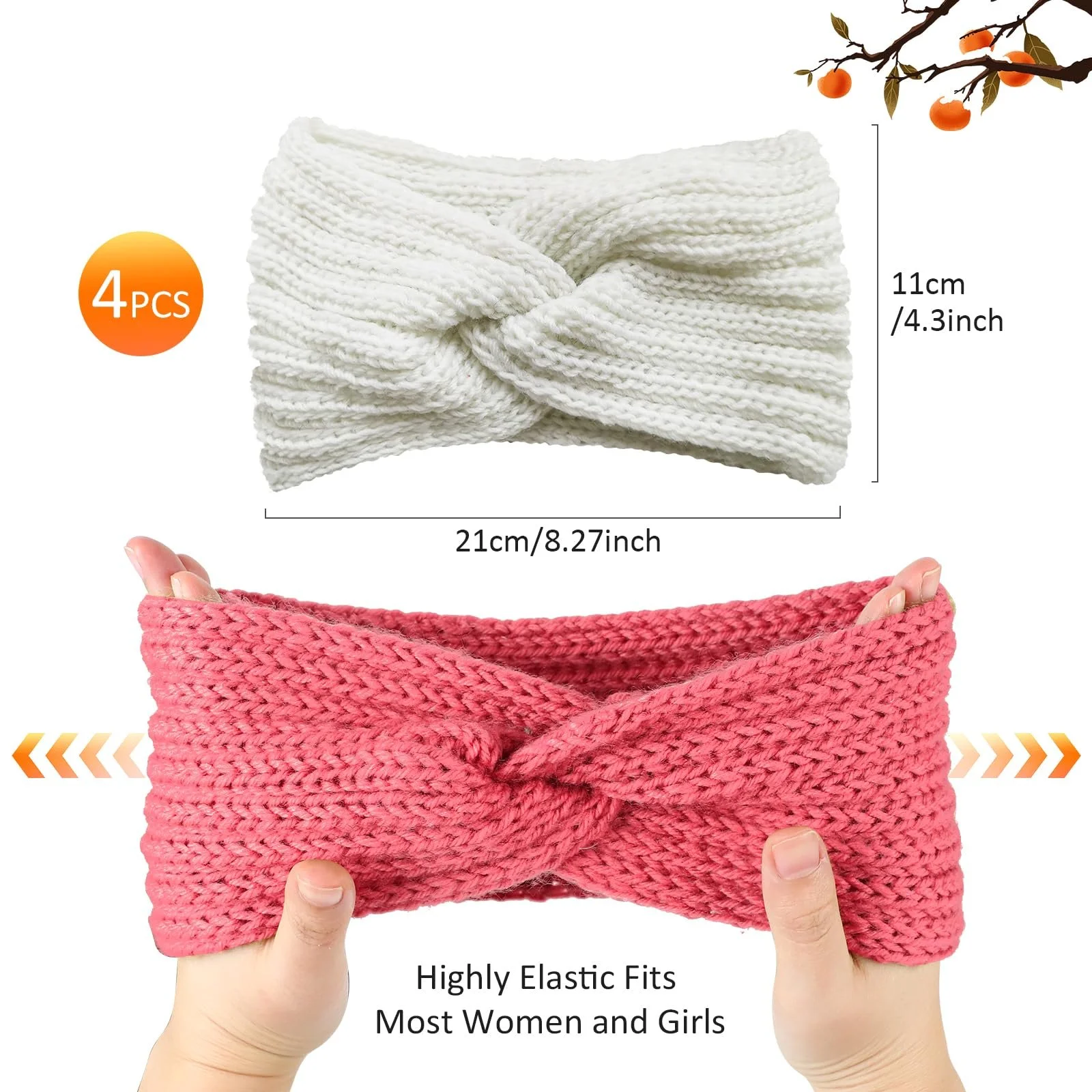Набір з 4 зимових в'язаних пов'язок на голову для жінок, фото №2