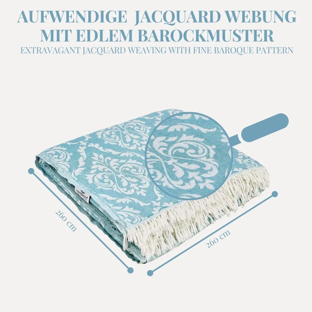Покривало Jacquard Carenesse King Size Baroque 260 x 260 см Petrol I Елегантний та делікатний двосторонній плед зі 100% бавовни, фото №7