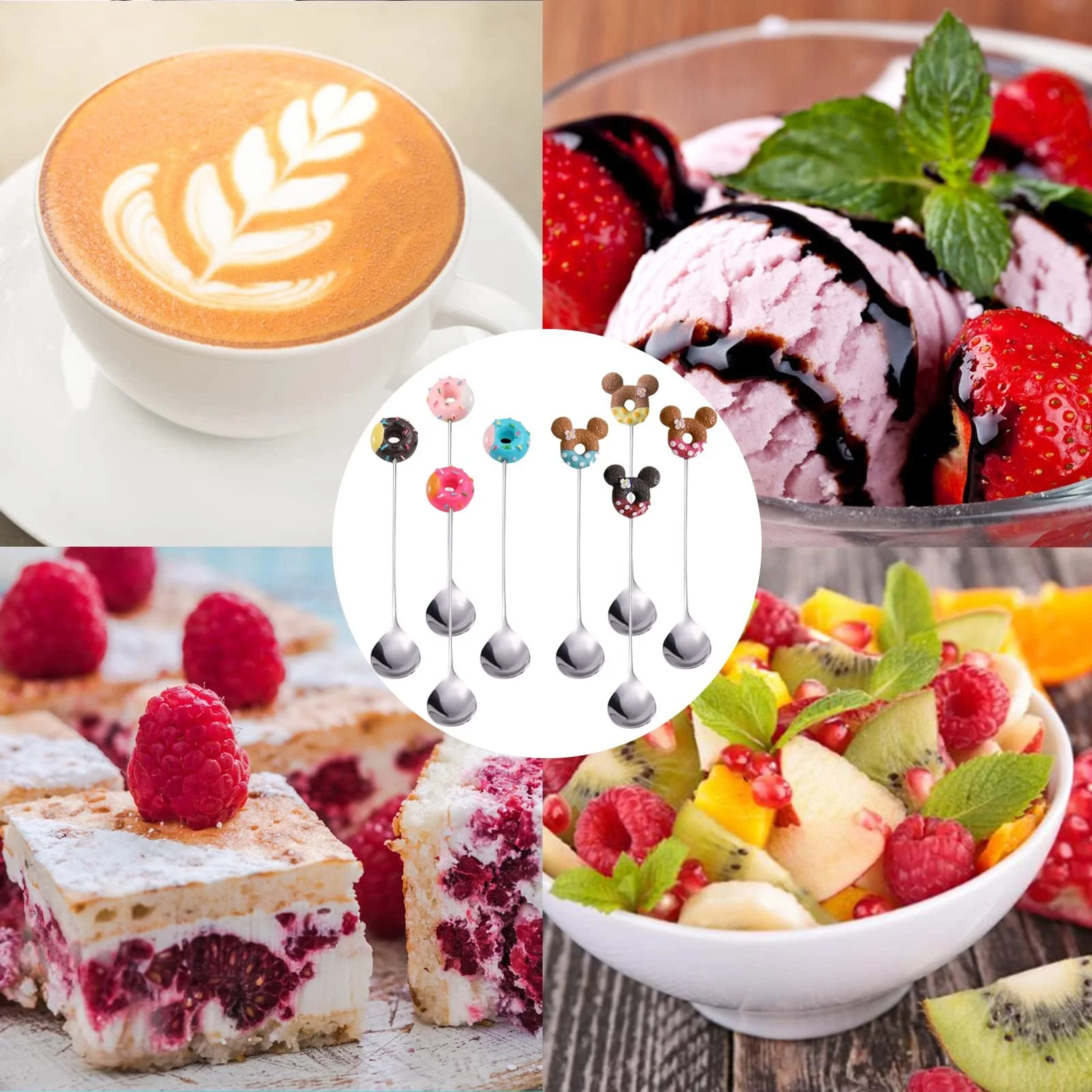 Набір з 8 десертних ложок Donuts and Mickey Mouse Shape з нержавіючої сталі для фруктів, фото №6