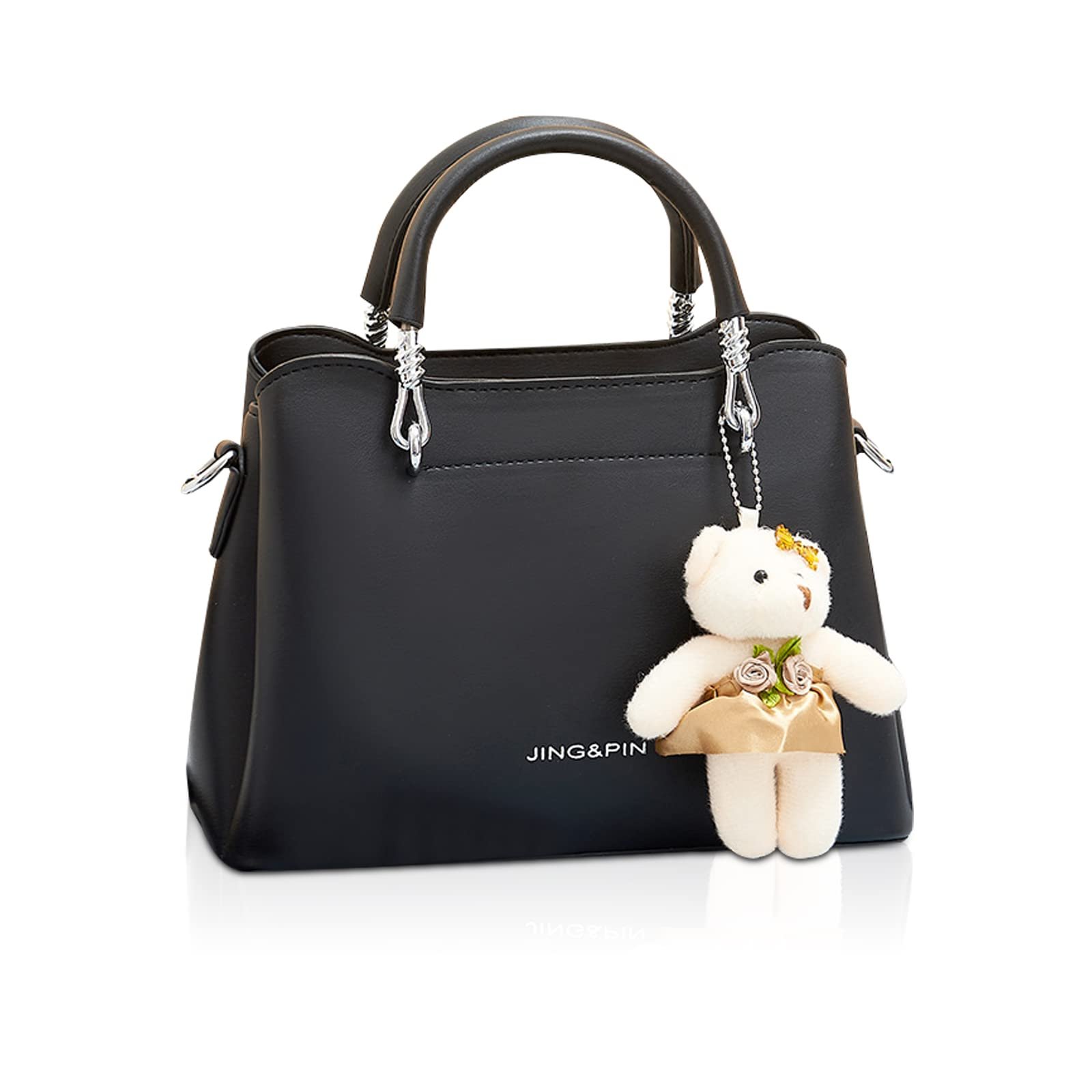 Сумка з верхньою ручкою NICOLE & DORIS Маленька жіноча Сумка через плече Сатчел Модна Сумка через плече зі шкіри PU з підвіскою у вигляді ведмедика, чорна, фото №1
