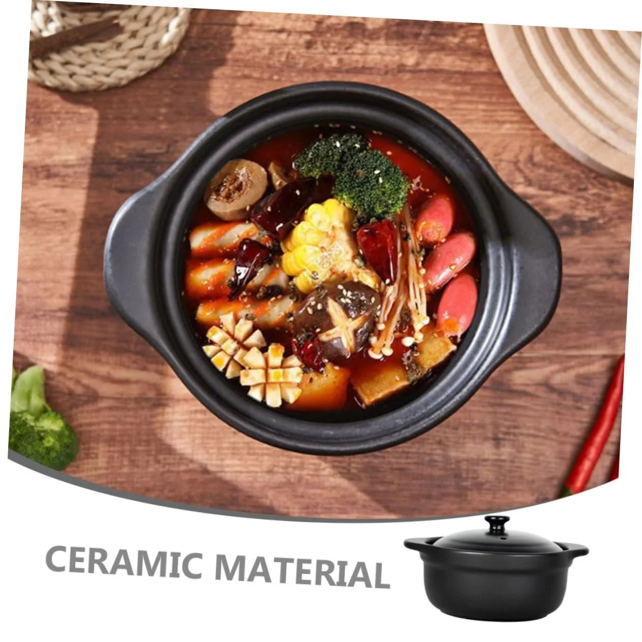 Кастрюля Toyvian керамическая с крышкой и двумя ручками термостойкая для тушения и супов, фото №3