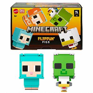 Фигурки Mattel Minecraft Flippin' Figs Овца и Курица 2-в-1 с большими головами и пиксельным дизайном - Фото 1