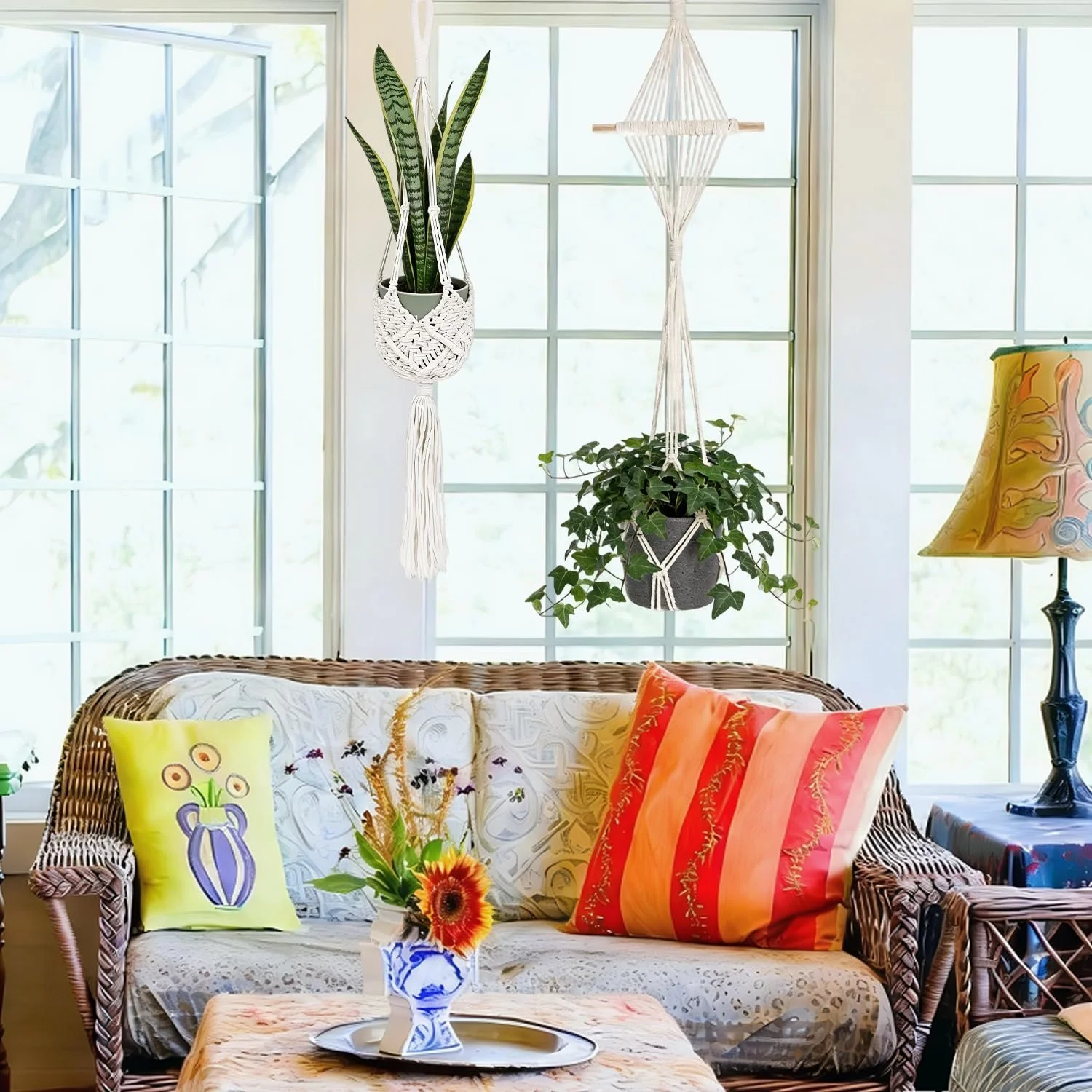 Підвісні кашпо макраме HUKUMA Набір 4 шт. бавовна з гачками та китицями, фото №5 Підвісні кашпо макраме HUKUMA Набір 4 шт. бавовна з гачками та китицями, фото №5