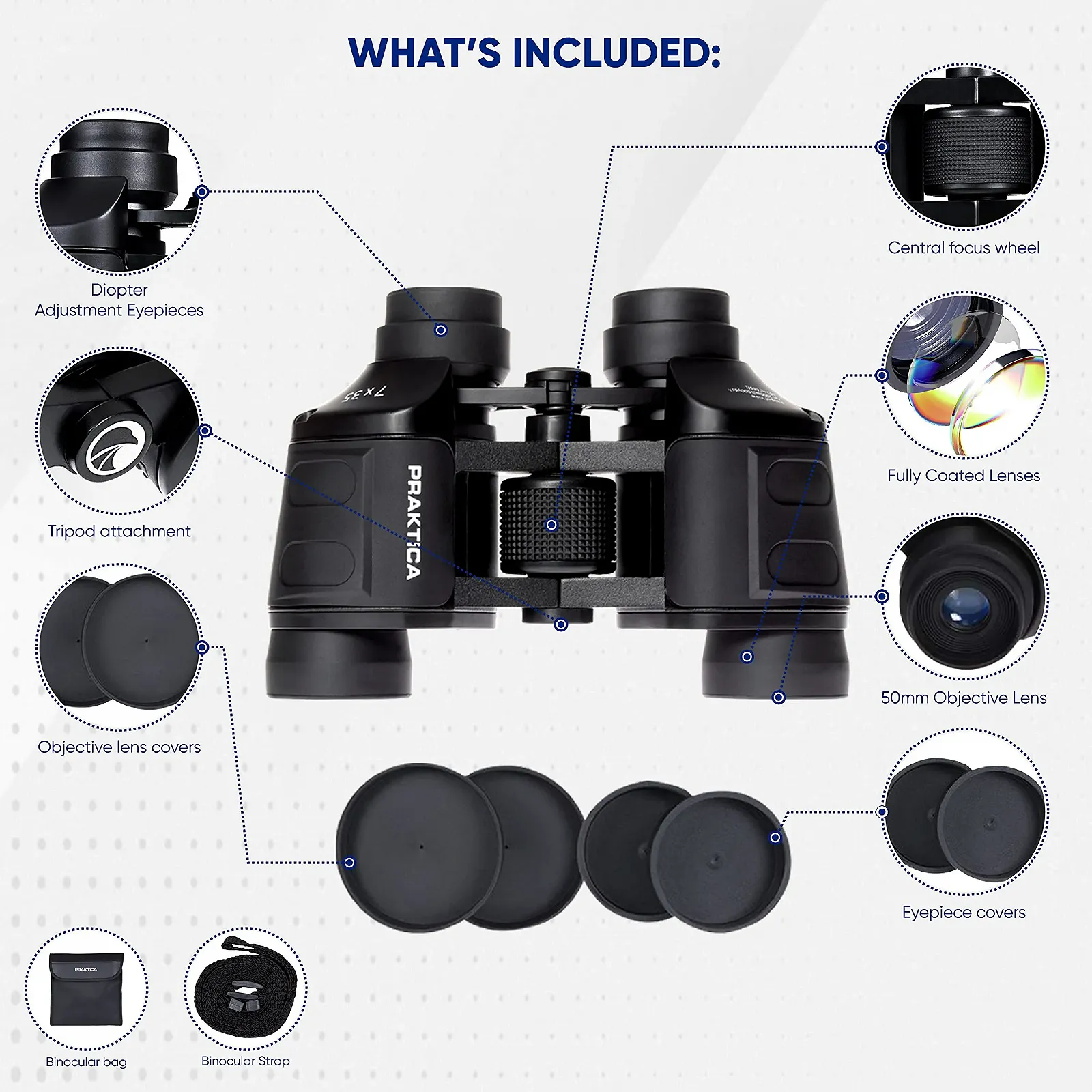 Бінокль Praktica Falcon Field 7x35mm Porro Prism Чорний, фото №7