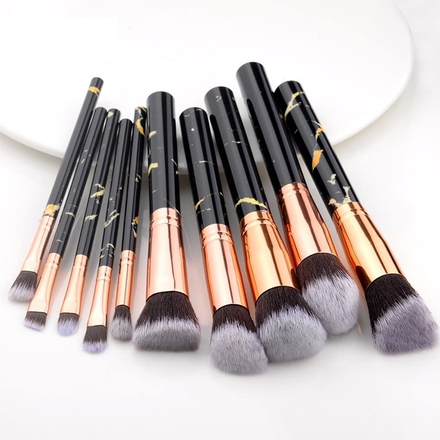 Набор кистей для макияжа Marbling Cosmetic Powder, Eyeshadow, Foundation, Blush, Beauty Makeup Brushes, 10 штук, черный, фото №1