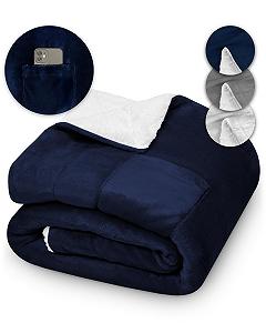 Плед Kami Мягкий, 150 x 200 см, Пушистый Голубой, Плед Sherpa для гостиной, дивана, кровати, Плед для дивана 150 x 200 см с карманом для мобильного телефона и гигиенической защитой, Большой, Толстый и Теплый - Фото 1