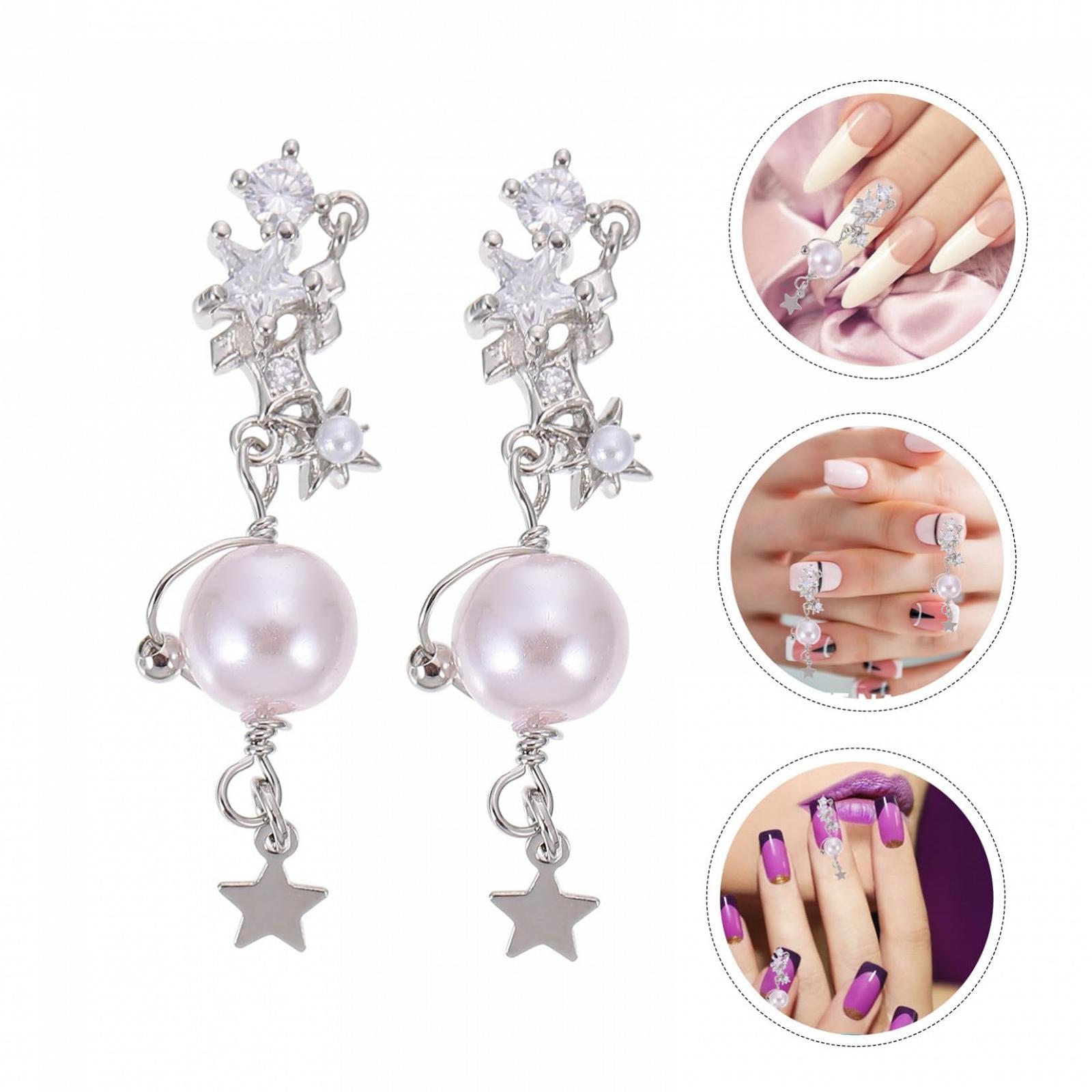 Кольцо-цепочка для ногтей Жемчуг Декор Маникюр Жемчужное ожерелье для ногтей Уникальный блестящий дизайн ногтей, фото №3