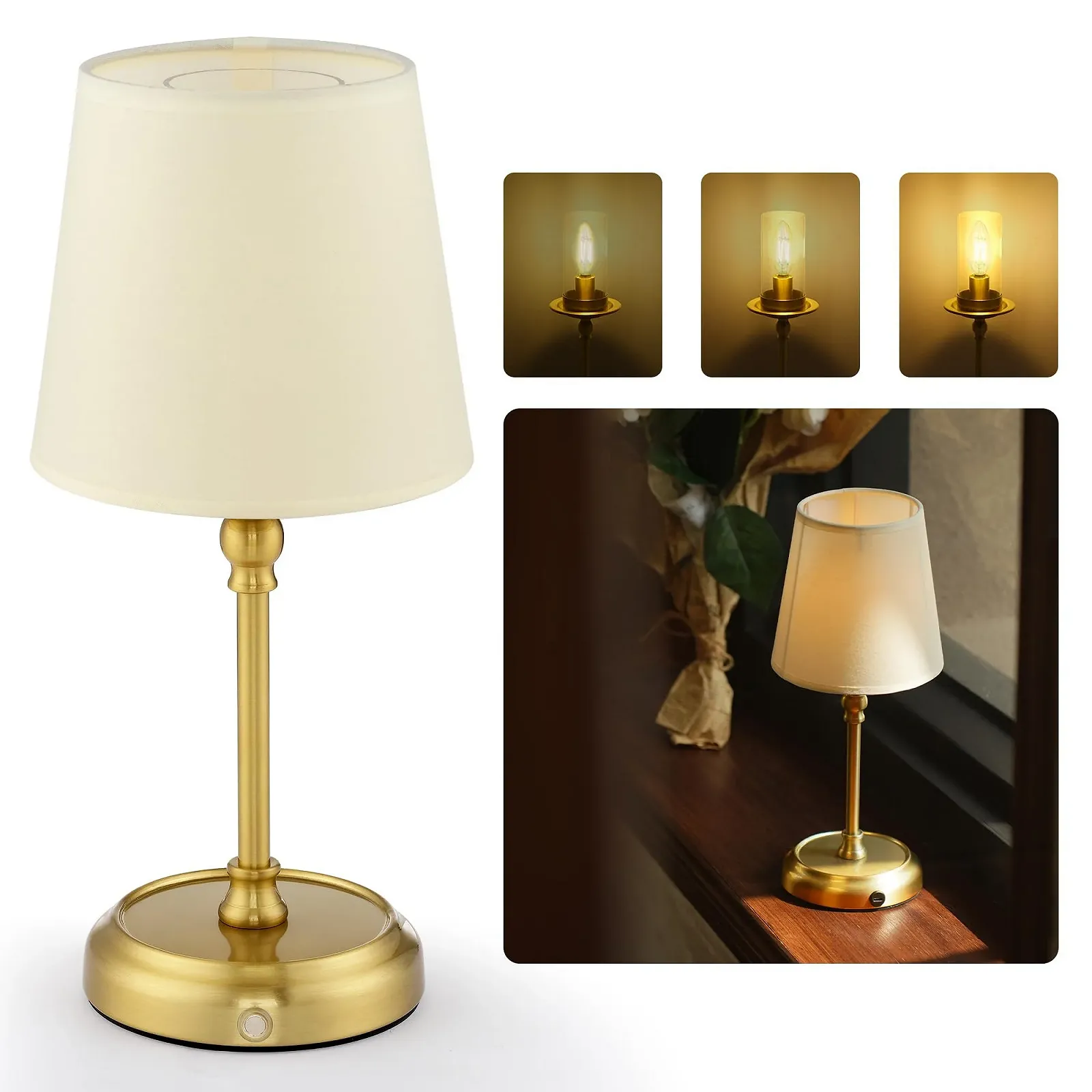 Настільна лампа приліжкова акумуляторна бездротова 5200 mAh із лампочкою Золотиста, фото №1