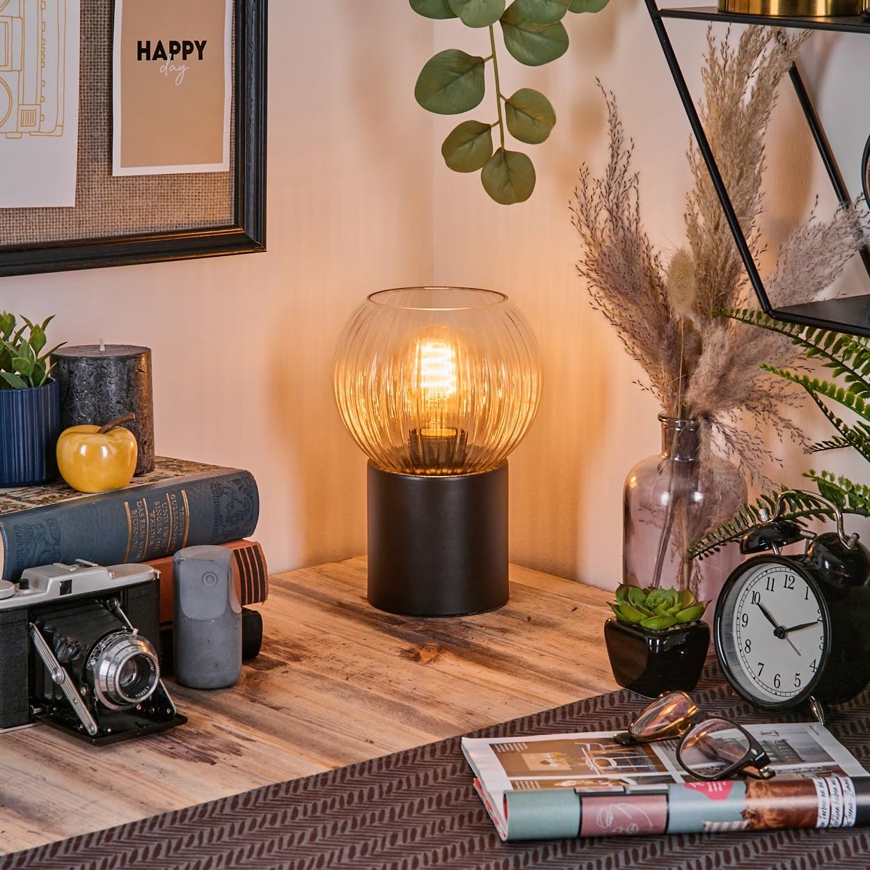 Настільна лампа HOFSTEIN Koyoto метал E27 15 см Чорний/Бурштиновий/Прозорий, фото №7