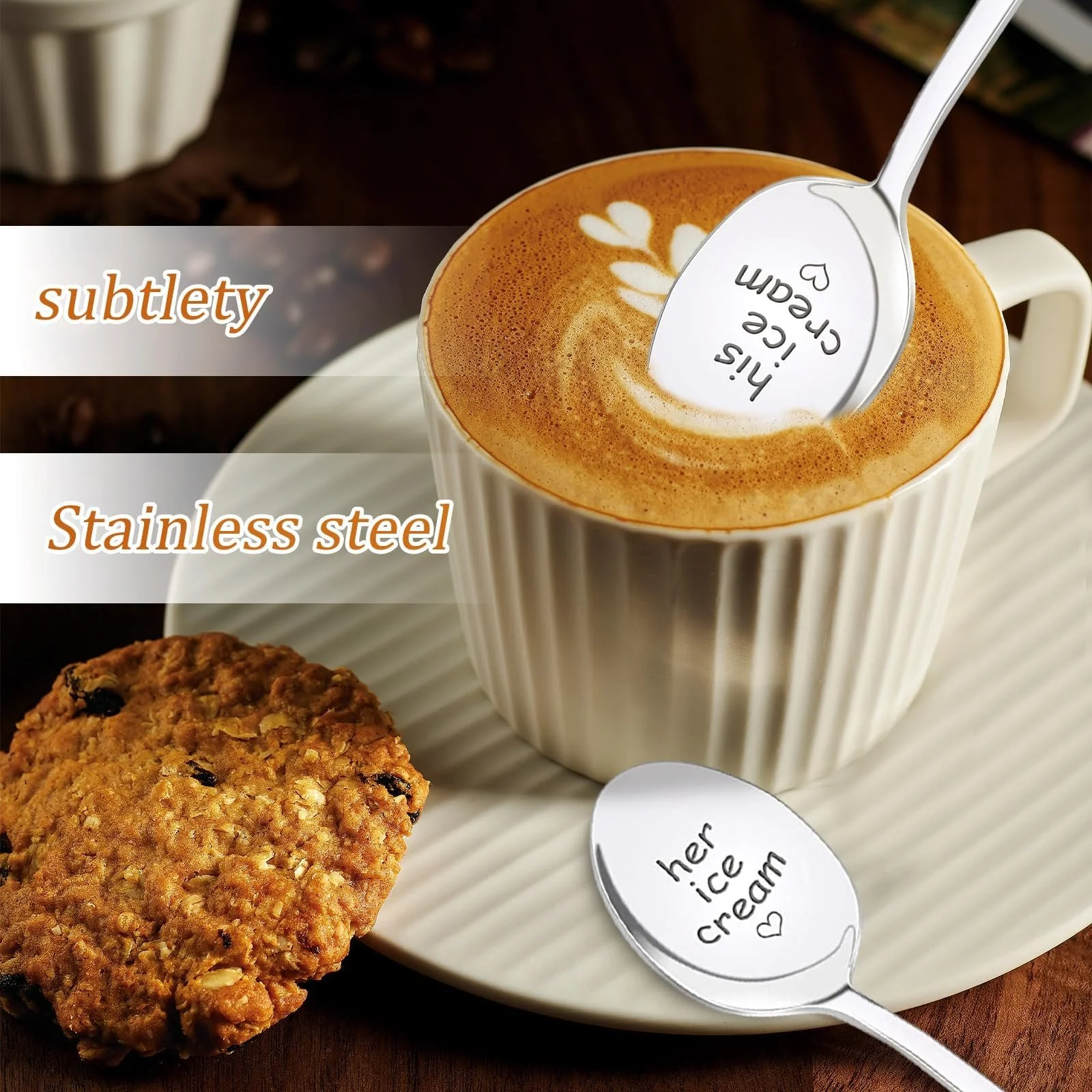 Набор из 6 кофейных ложек ко Дню святого Валентина и гравированной вилки, фото №3