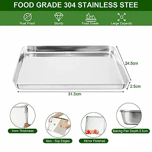 Противень для выпечки Cozary с решеткой для охлаждения 31,5 x 24,5 x 2,5 см нержавеющая сталь 304 прямоугольный synthetic.ua - Фото 1